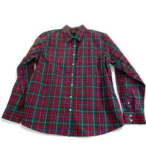 Lands’ End 100% Supima Cotton Red & Green Plaid Button Down Shirt Size 16